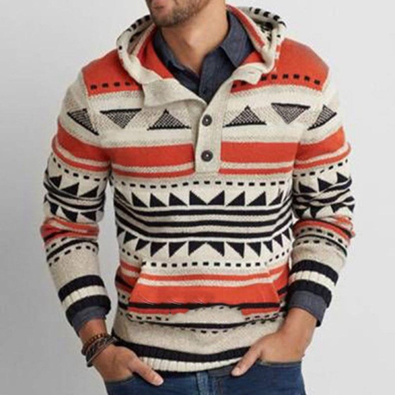 Hooded Sweater Men's Slim Jacquard Sweater Coat