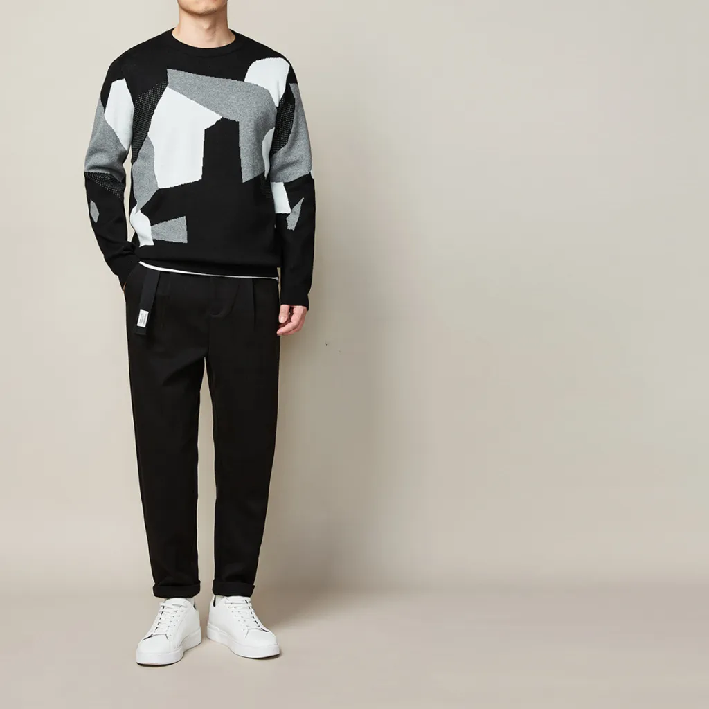New Autumn And Winter Round Neck Pullover Jacquard Men's Sweater - Black