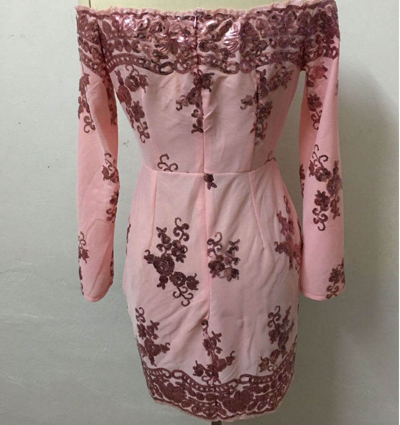 New European and American women's sequined wrapped chest long sleeve dress European and American evening dress small dress female