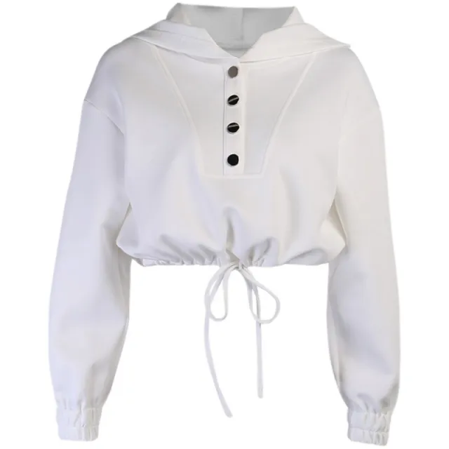 Women's Short Coat Top With Drawstring Hoodie White - Shop at LoveMi