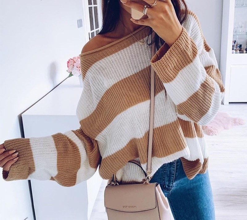 Autumn and winter pullover sweater stripes
