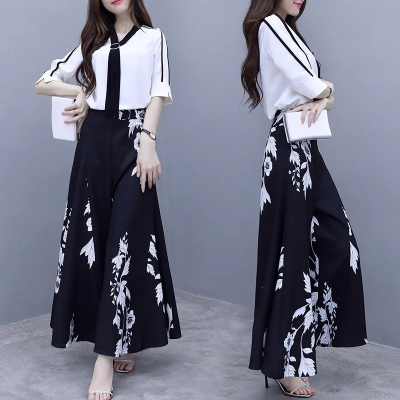 High waist long hakama fashionable suit women - Photo Colour