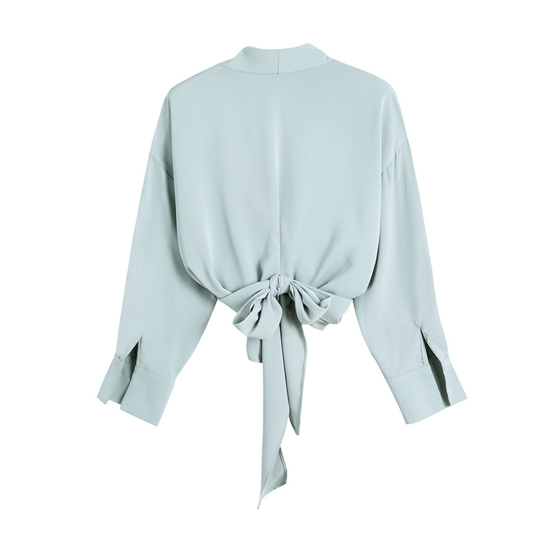 Knotted femininity v-neck short long-sleeved shirt