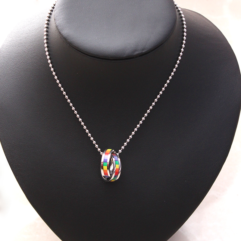 Rainbow double circle female necklace pendant