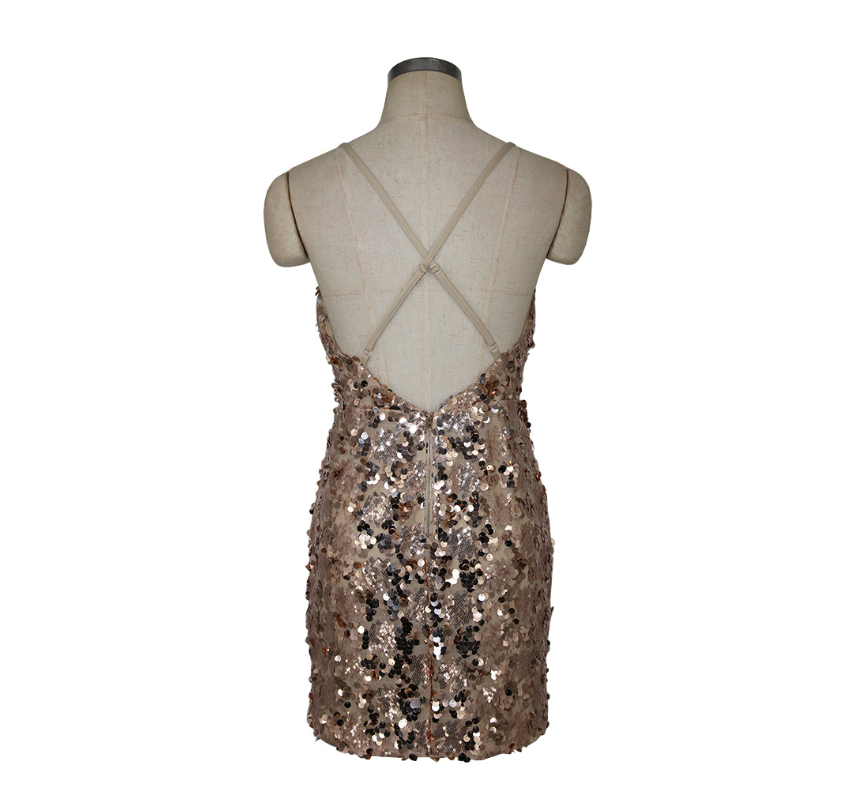 European and American sexy women's sequin dress deep V-neck sling bag hip dress