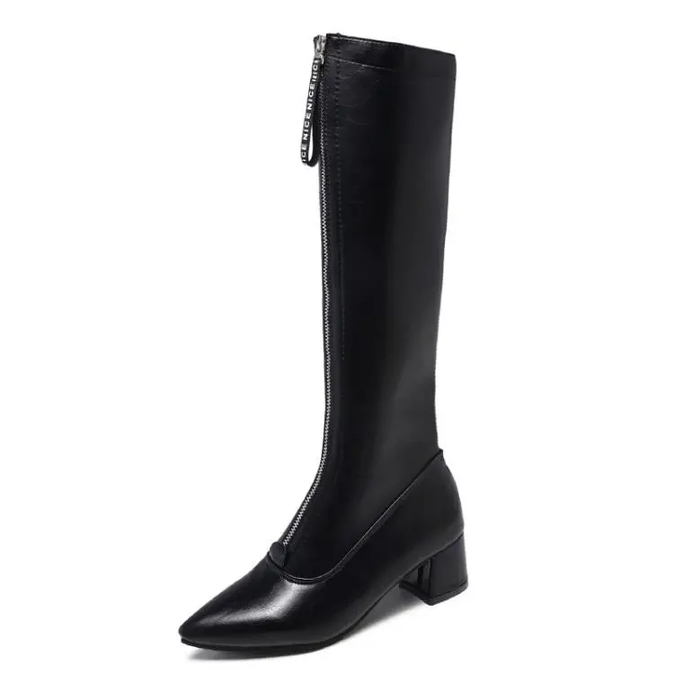 Autumn and winter boots leather boots - Black
