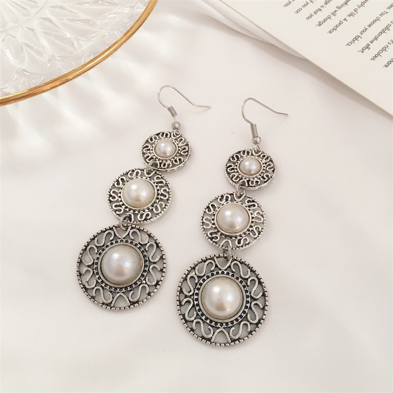 Three-layer pearl ring hat earrings