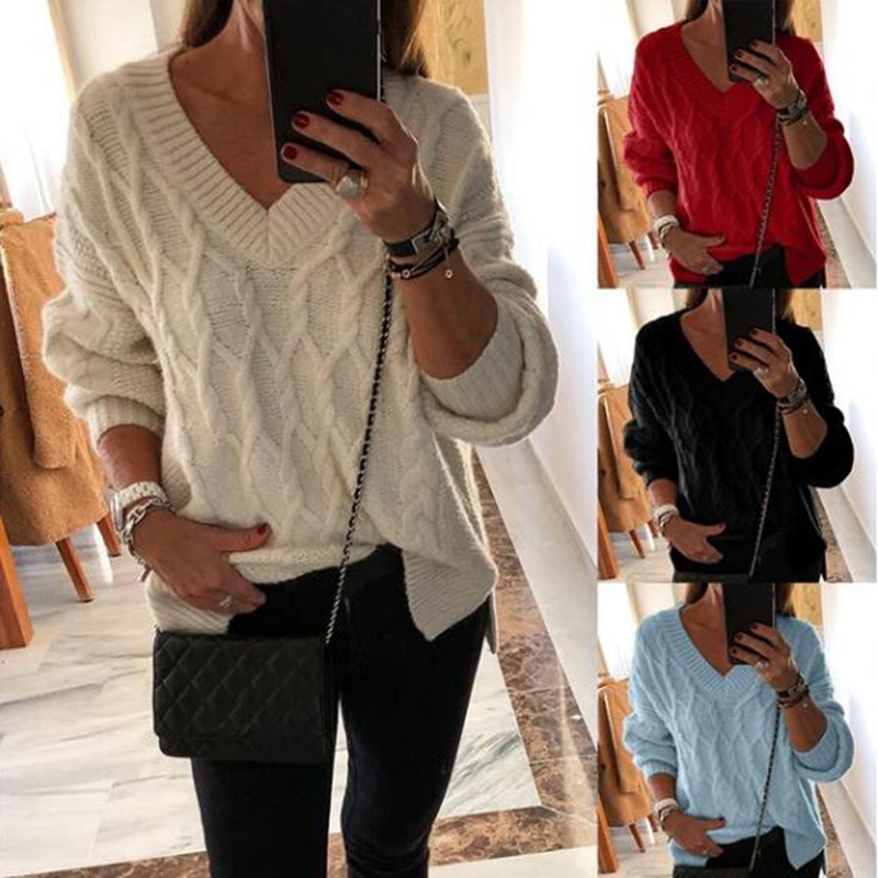 Twist v-neck split pullover sweater