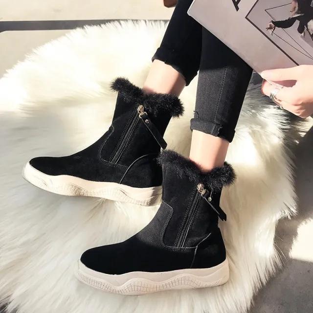 Plus velvet casual black warm cotton shoes Martin boots Black - Shop at LoveMi