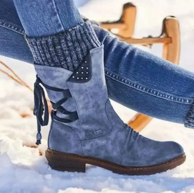 Winter Warm Back Lace Up Boots Blue - Shop at LoveMi