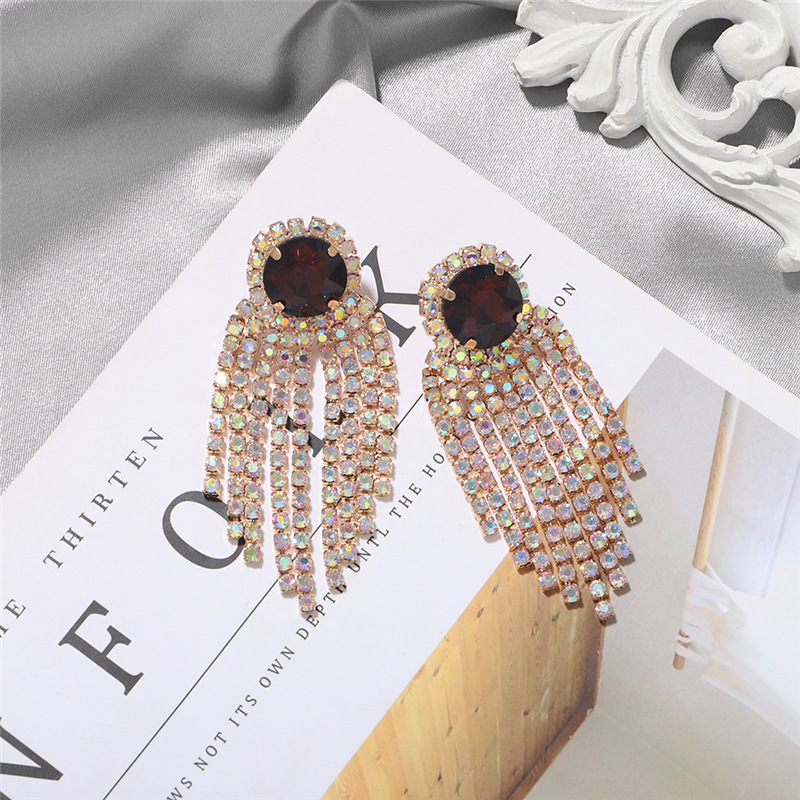 Long rhinestone tassel earrings