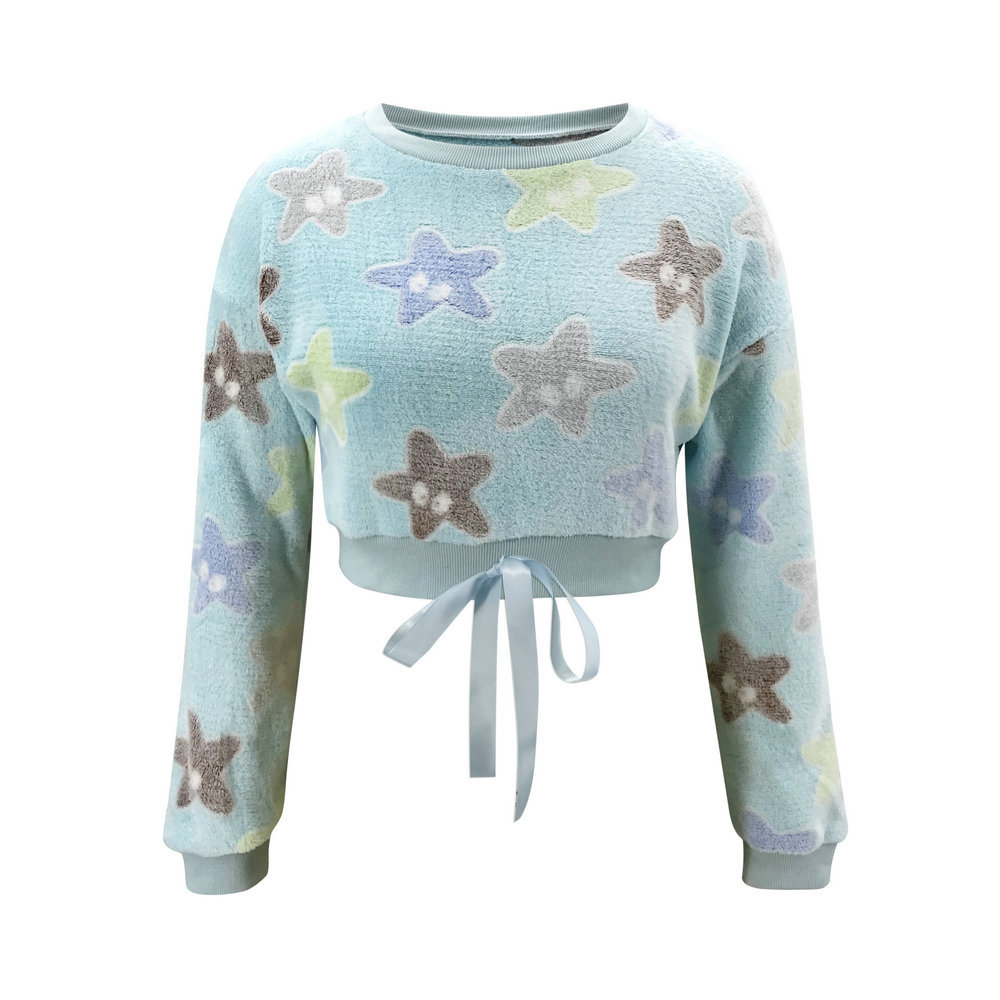 Autumn And Winter Casual Suit, Round Neck High Waist Tie-Dye Tie Short Suit