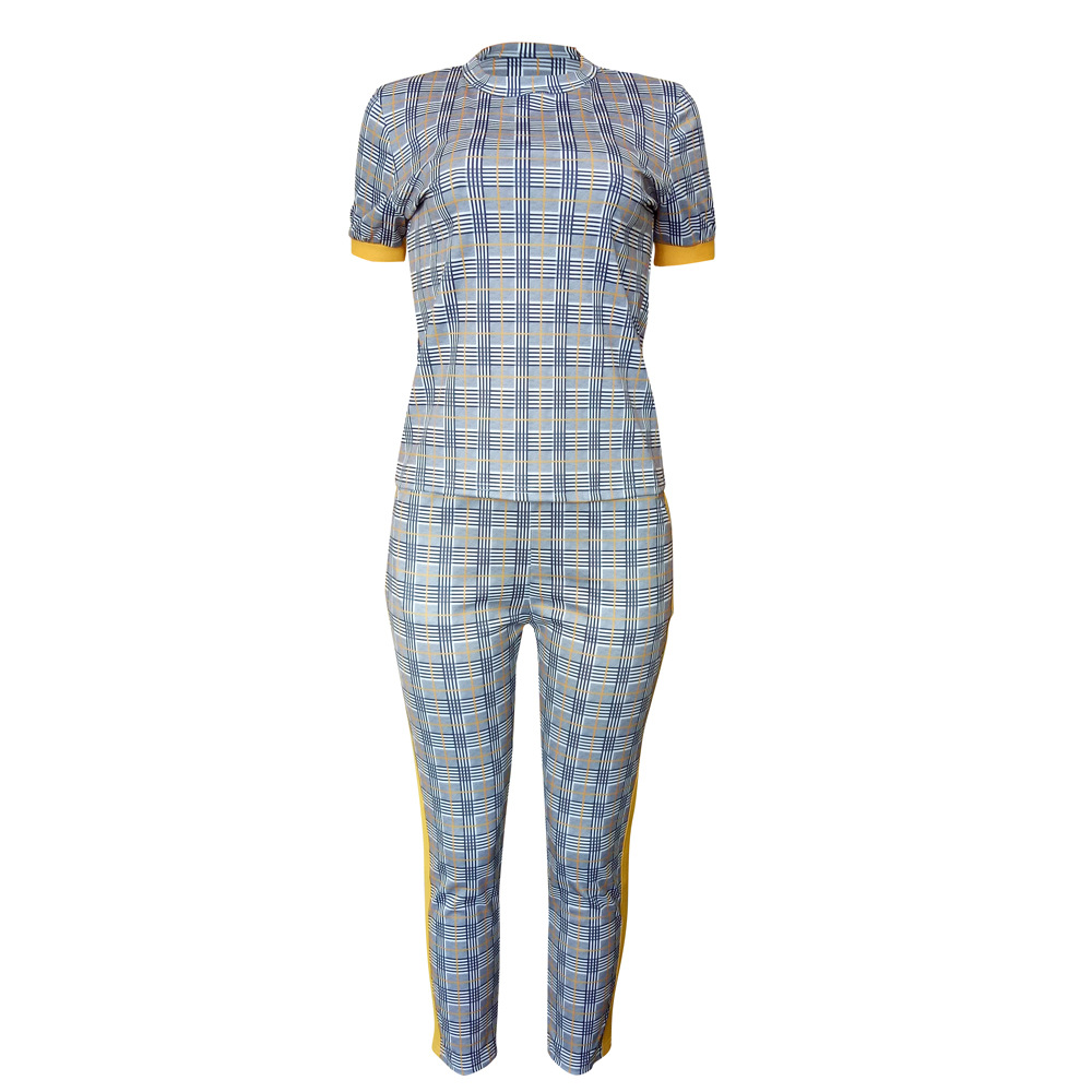 Slim-fit printed short-sleeved pants suit