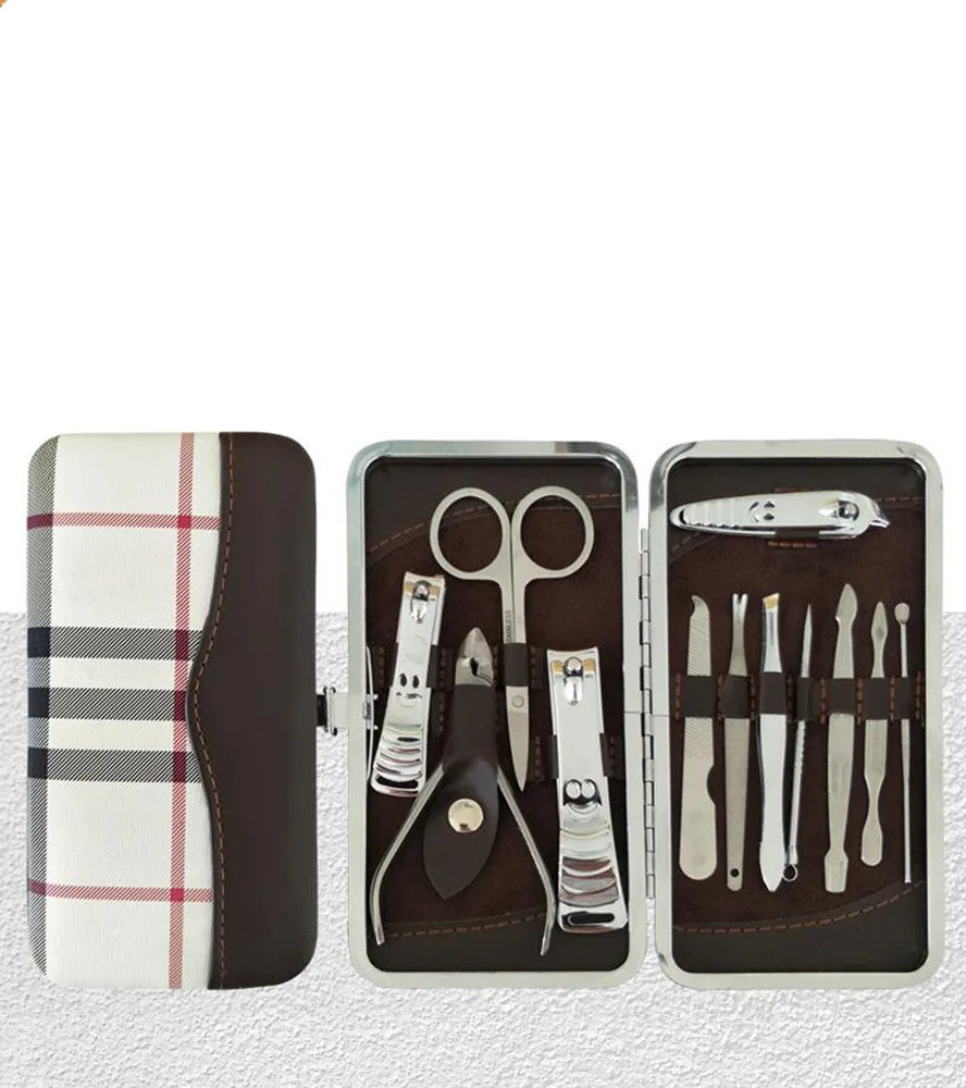 Stainless steel nail scissors 12-piece set - White Grid Pattern