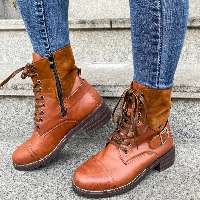 Lace up mid tube Martin boots Brown - Shop at LoveMi