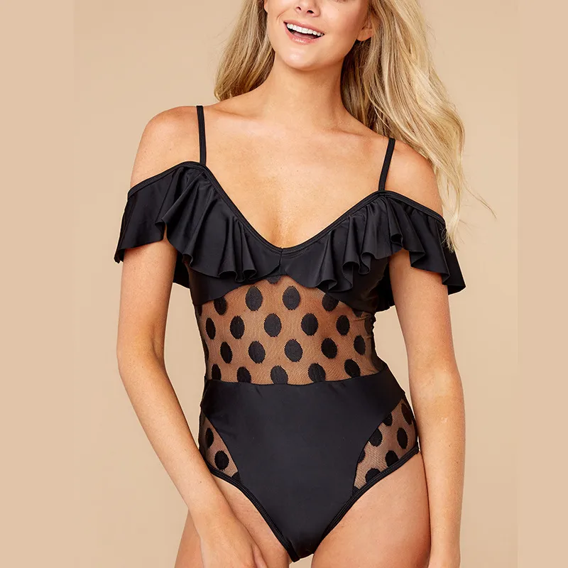 Stitched one-shoulder swimsuit - Black