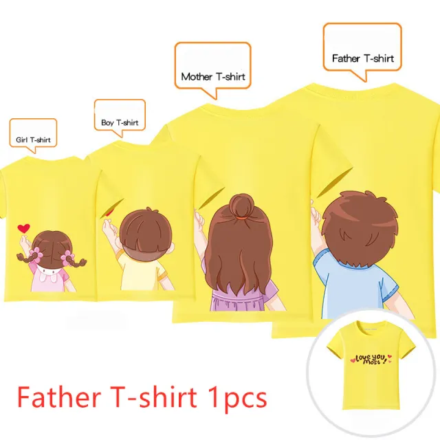 Family With Three Or Four Casual Short Sleeved Round Neck t Shirts Yellow Dad - Shop at LoveMi