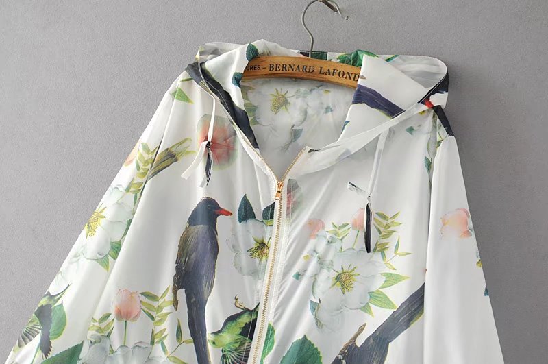 Ladies bird print hooded jacket