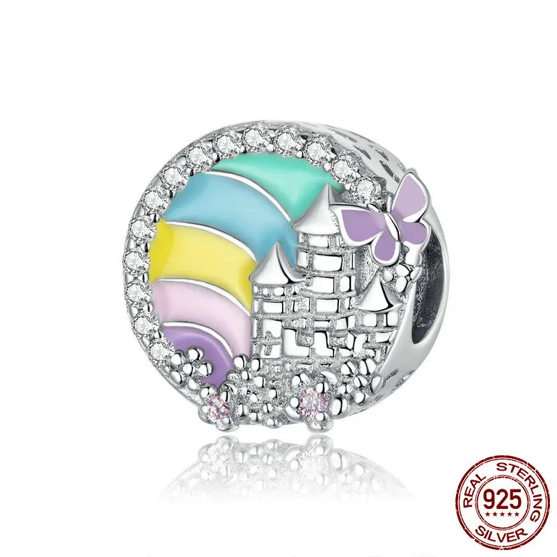 S925 Rainbow Small Castle Beaded Bracelet Original Personality Diy Round Cross-Border Jewelry Accessories