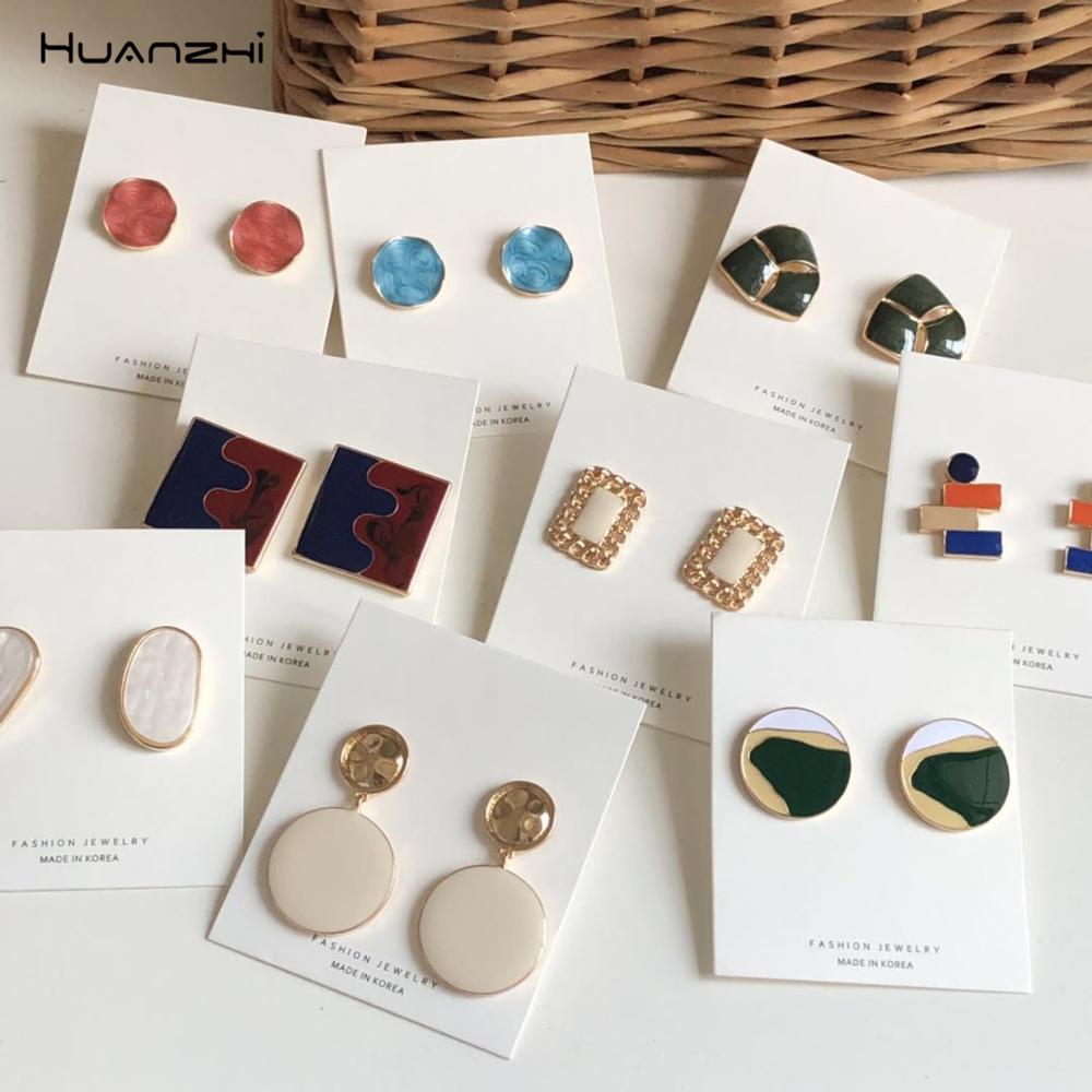 Geometric color drop oil stitching earrings