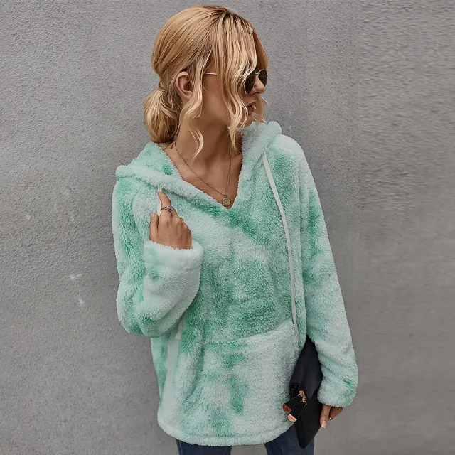 Women's Winter New Products Fashion Tie Dye Hooded Thick Sweater Women Light Green - Shop at LoveMi