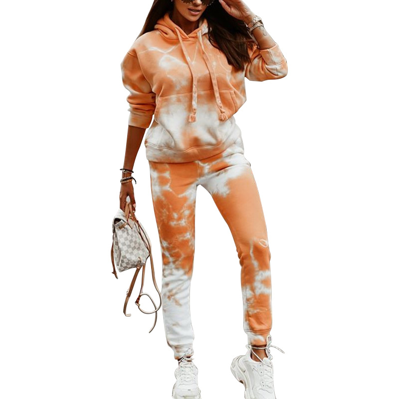 Tie-dyed loose hooded sweater set