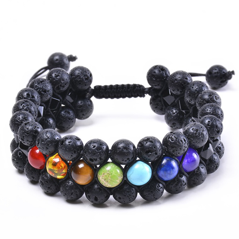 Three-row volcanic stone bracelet