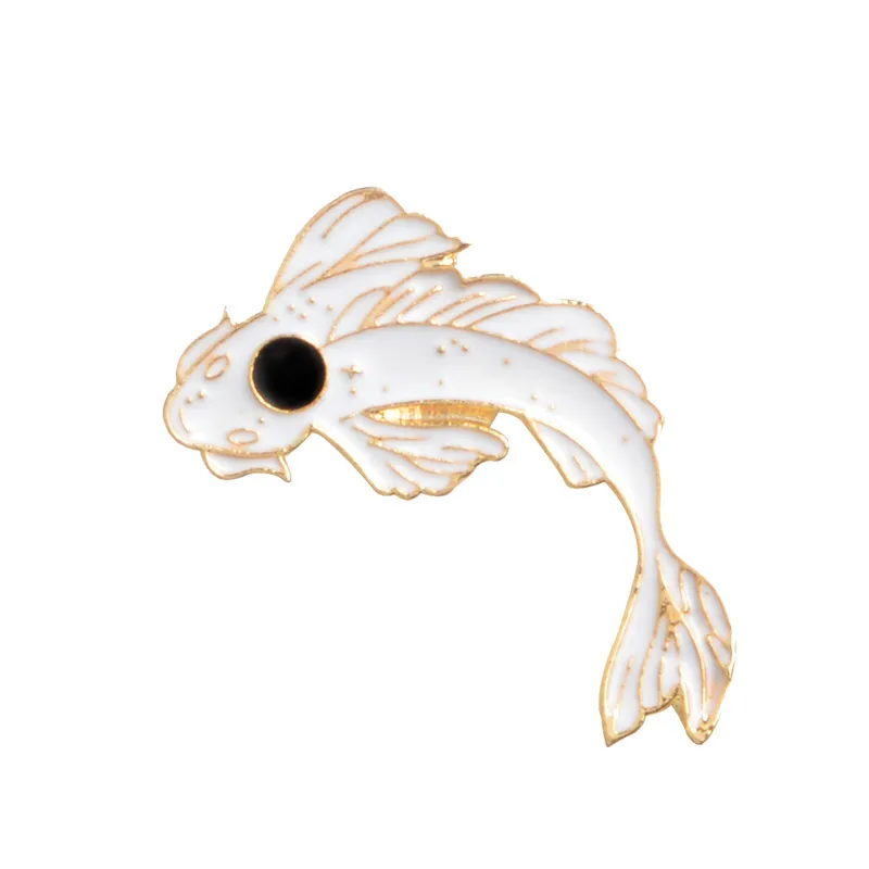 Koi fish paint brooch badge - White