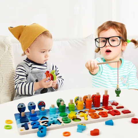 Educational Wooden Toys for Kids Board Math Fishing Count