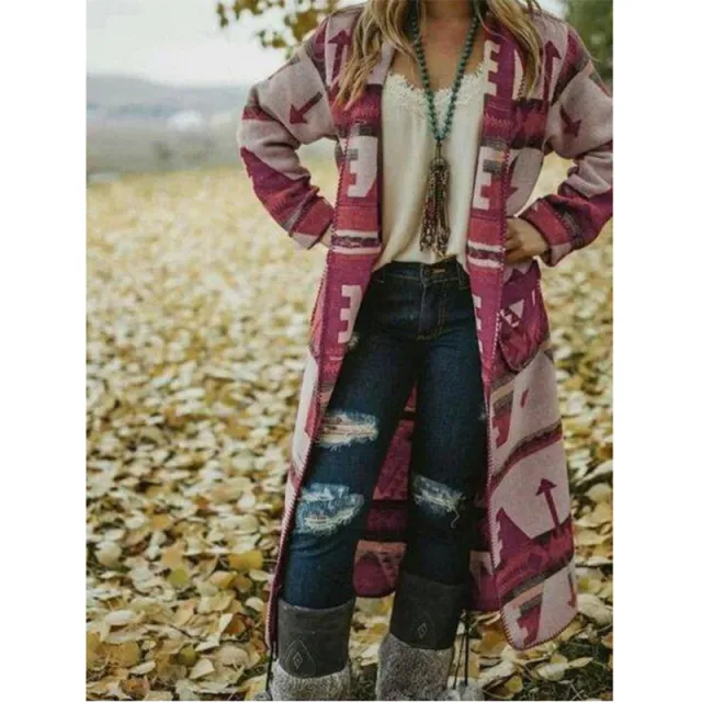 Printed top long sleeve woolen coat Rose Red - Shop at LoveMi