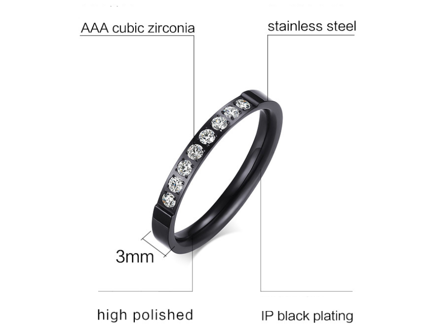 Lady's Ring 3MM Stainless Steel Zircon Ring