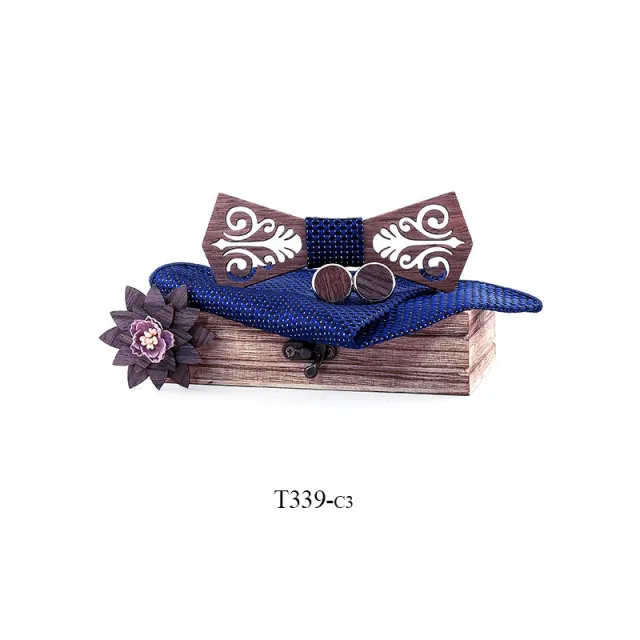 Solid Wood Black Walnut Hollow Bow Tie Suit Blue - Shop at LoveMi
