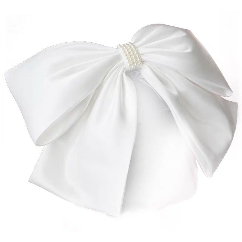 Sweet big bow net yarn covering veil headgear White - Shop at LoveMi