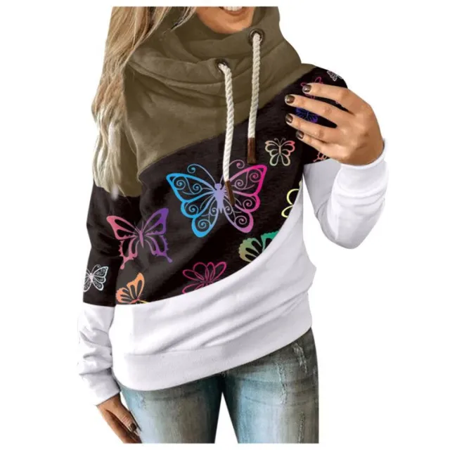 Butterfly print hooded scarf collar fashion sweater Khaki - Shop at LoveMi