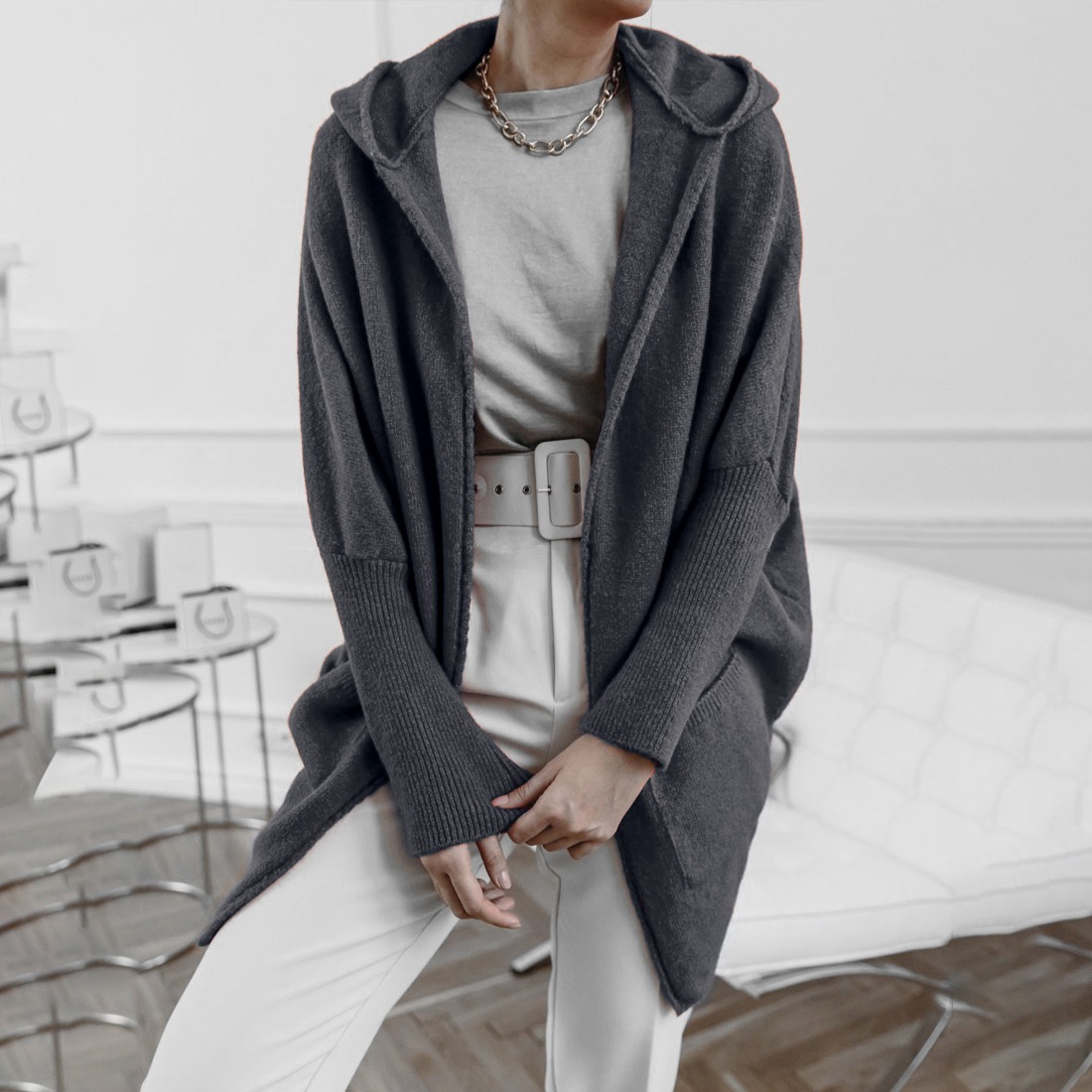 Solid color hooded sweater