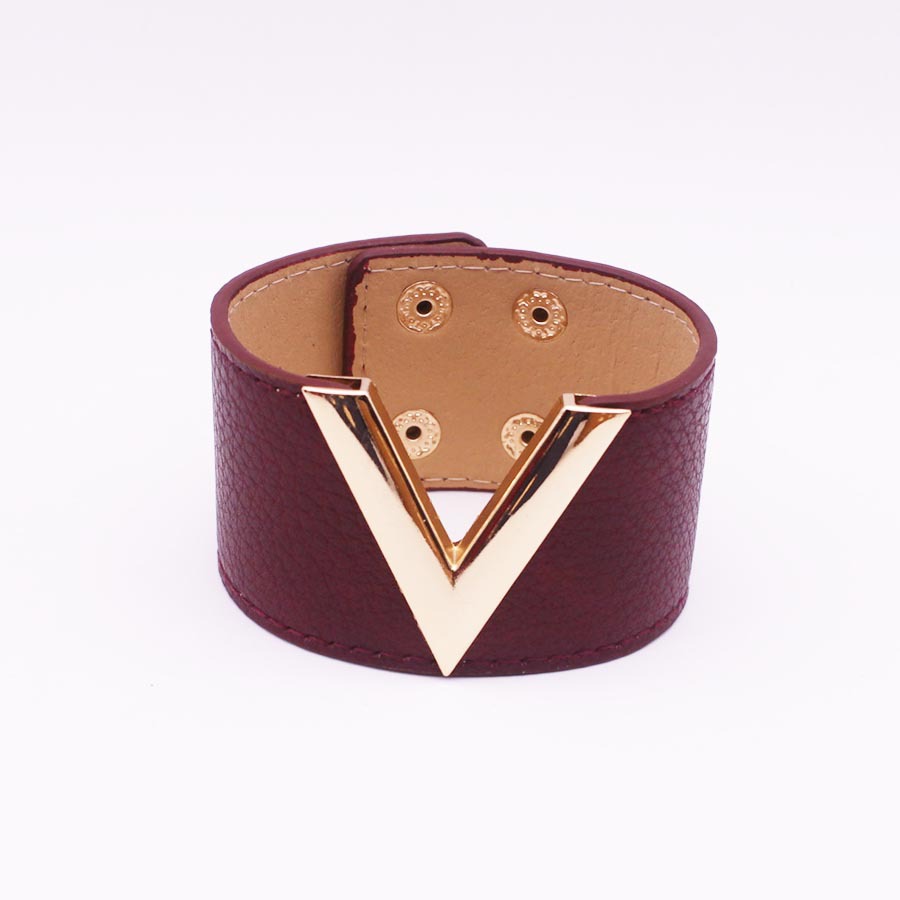 PU leather V-shaped personality women's wide bracelet