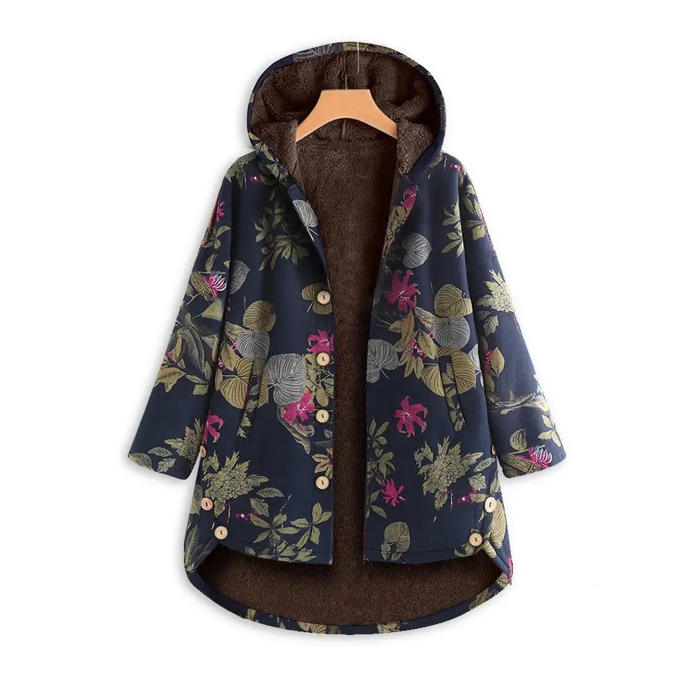 Warm linen cotton hooded
