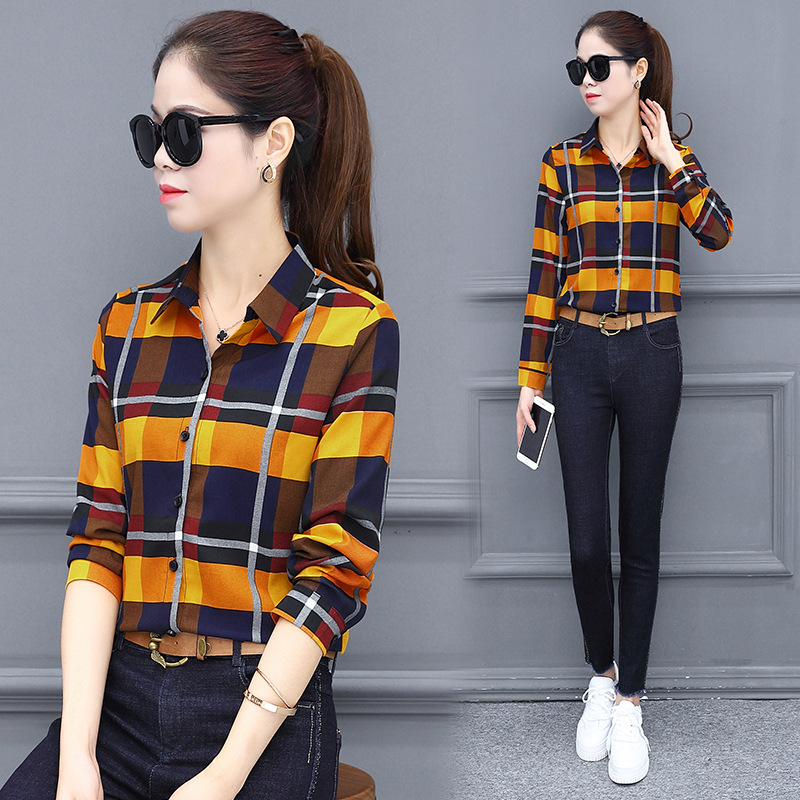 Han Fan plaid long sleeve all-match