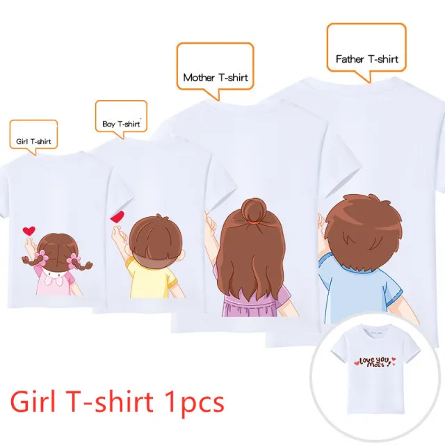 Family With Three Or Four Casual Short Sleeved Round Neck t Shirts White Girl - Shop at LoveMi