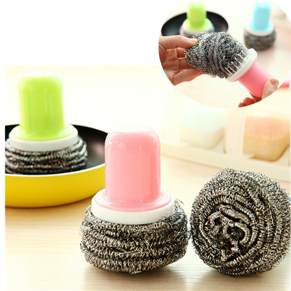 Creative round steel wire ball brush with handle