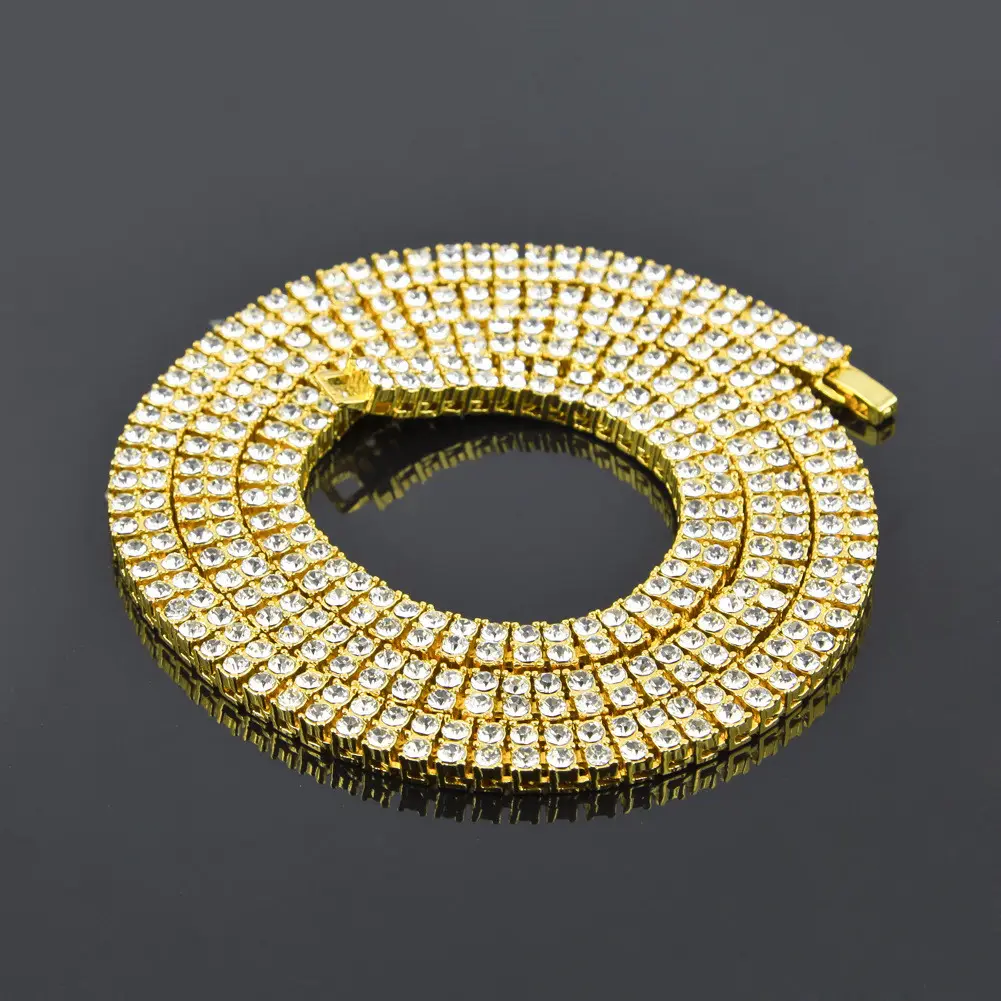 Alloy Diamond 2 Row Hip Hop Necklace