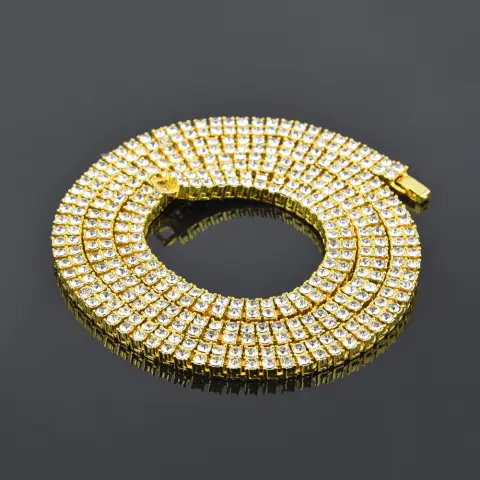 Alloy Diamond 2 Row Hip Hop Necklace