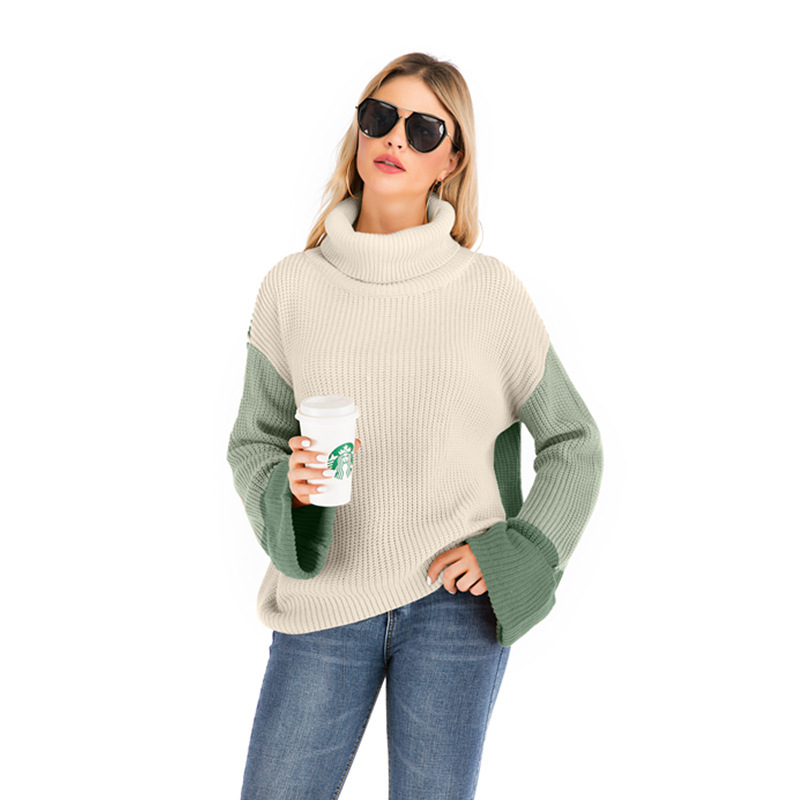 New three-color color matching turtleneck sweater women