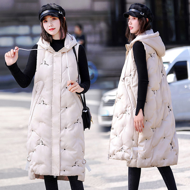 Hooded mid-length cotton vest