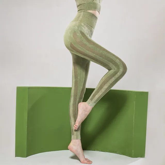 Seamless High Stretch Sports Tights With Breathable Mesh Green - Shop at LoveMi