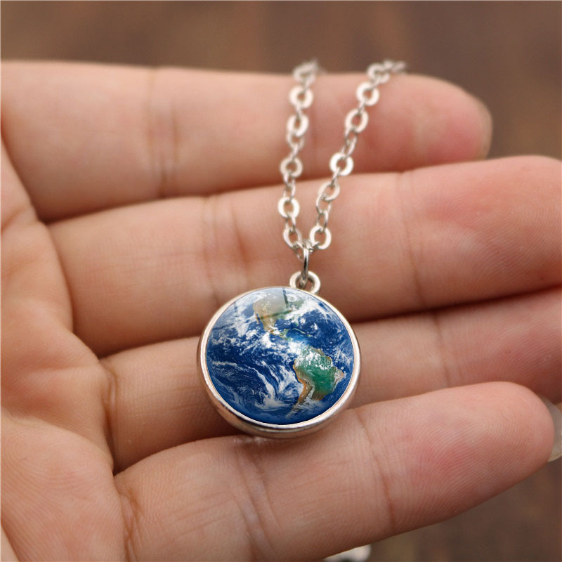 Planet double sided glass necklace
