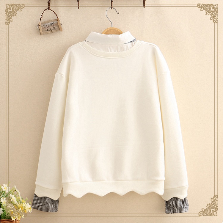 Fake two pieces plus velvet long sleeves