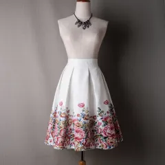 High waist positioning printed midi skirt - White - View 1