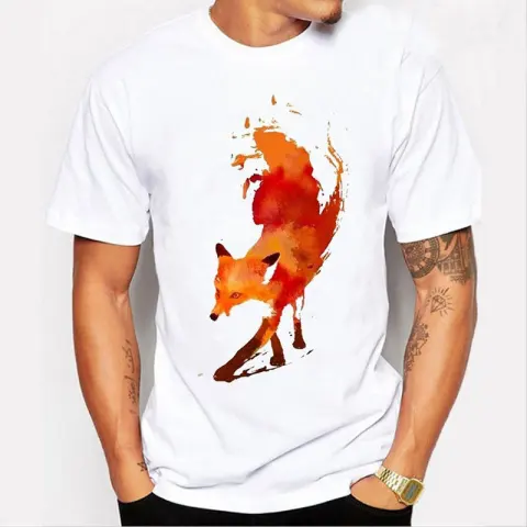 Fox Print T-Shirt Round Neck Short-Sleeved