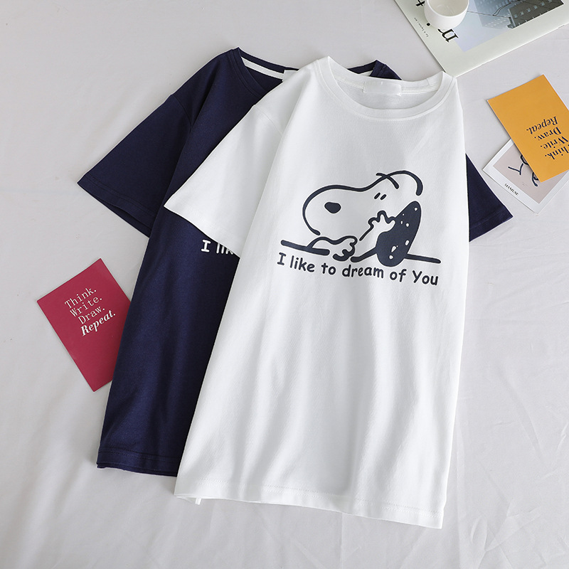 Loose half sleeve cotton t-shirt